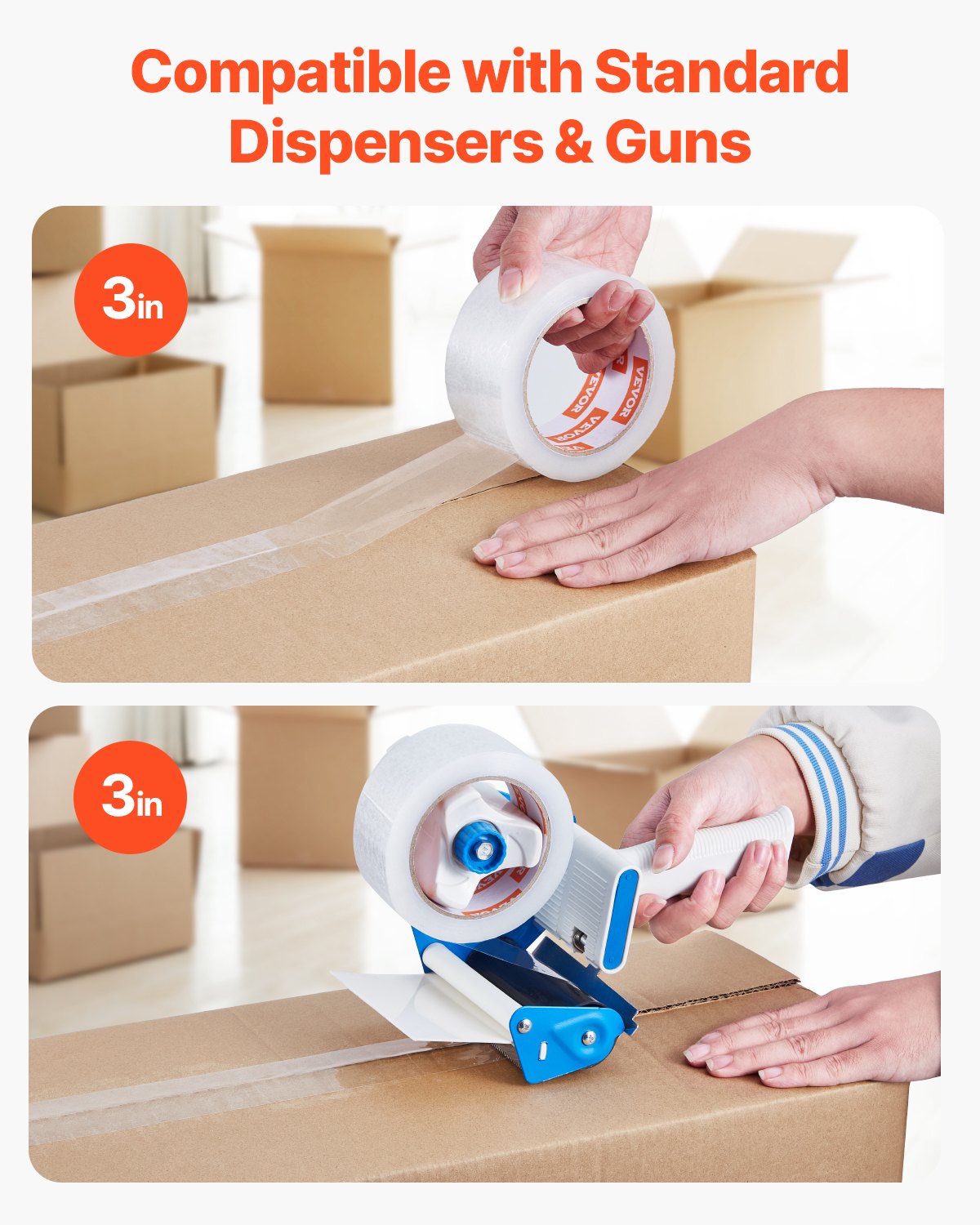 VEVOR Transparentes Packband, 76,2 mm Kern, 24er-Set 47,8 mm x 59,436 m Paketklebeband, 0,068 mm dick, Hochleistungs-Klebeband für Umzüge, Lagerung und Verpackung, Versand und Postversand, Büro