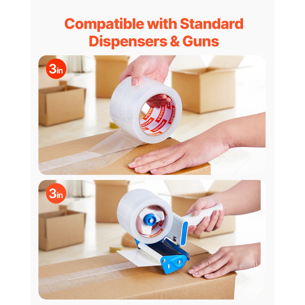 VEVOR transparent packing tape, 76.2 mm core, 24-pack, 76.2 mm x 59.436 m, 0.068 mm thick, heavy-duty tape for moving, storage & packaging, shipping & postal services, office