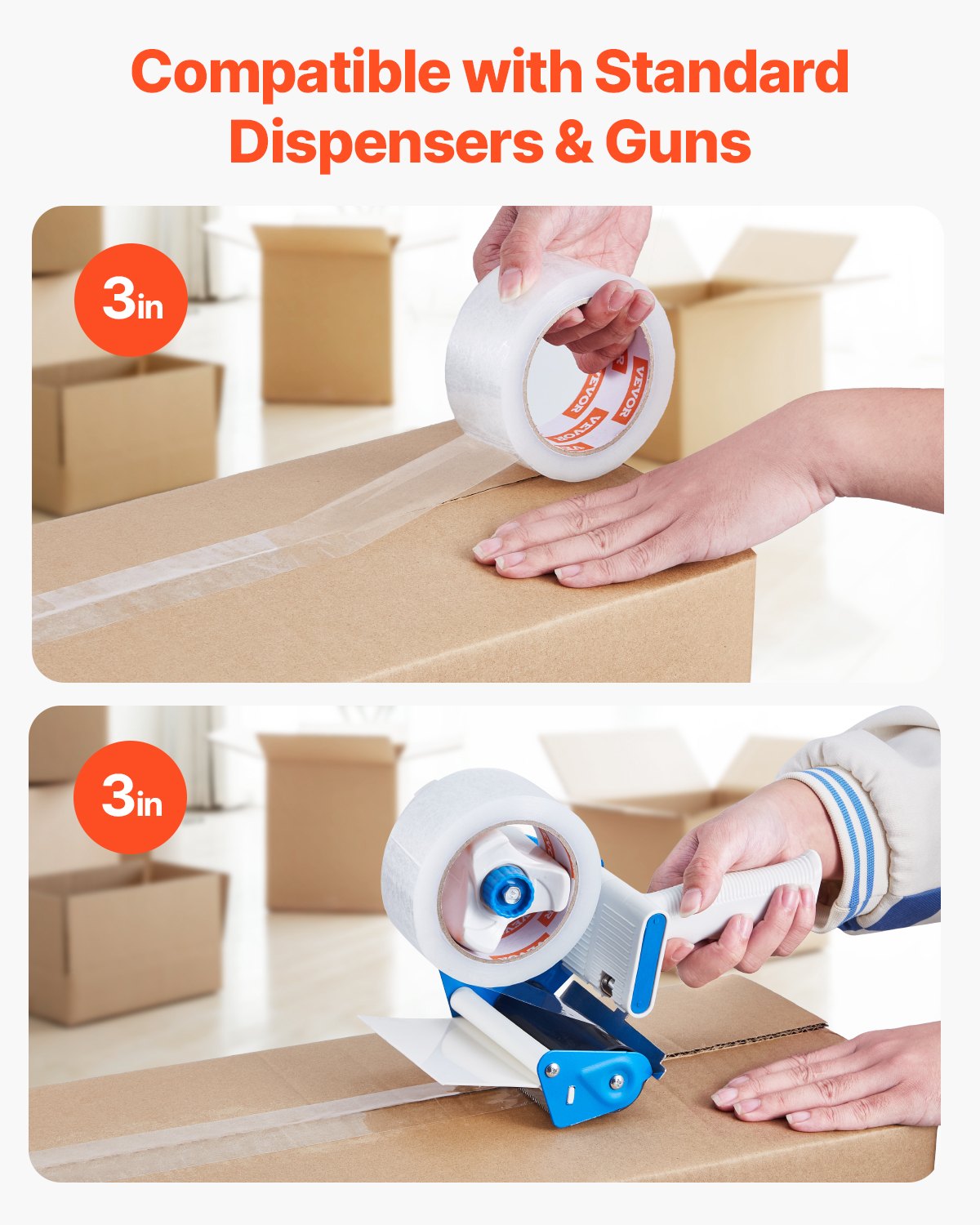 VEVOR Transparentes Packband, 76,2 mm Kern, 36er-Set 47,8 mm x 59,436 m Paketklebeband, 0,068 mm dick, Hochleistungs-Klebeband für Umzüge, Lagerung und Verpackung, Versand und Postversand, Büro