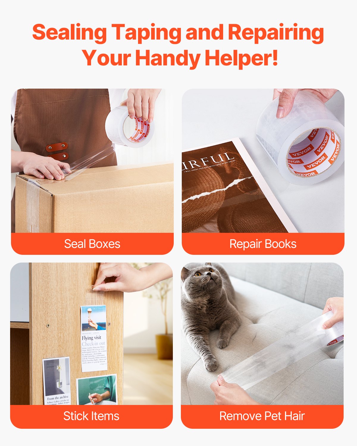 VEVOR Transparentes Packband, 76,2 mm Kern, 6 Rollen 76,2 mm x 59,436 m Paketklebeband, 0,068 mm dick, Hochleistungs-Klebeband für Umzüge, Lagerung & Verpackung, Versand & Postversand, Büro