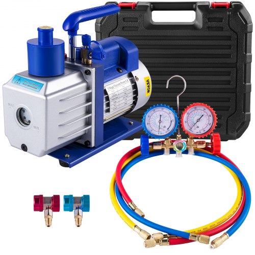 VEVOR Multifunktionspumpe 4.8CFM Unterdruckpumpe Vakuumpumpe 1/3HP Mit Messuhr Drehschieber Klimaanlagen