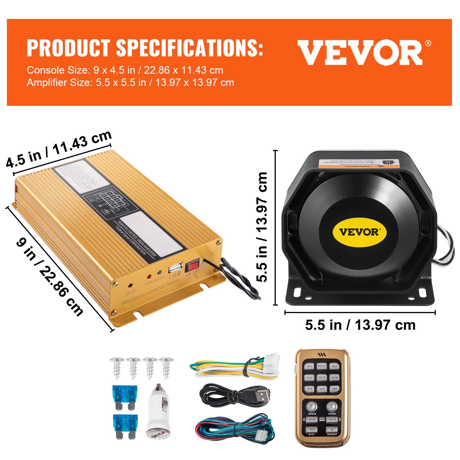 VEVOR 2 Auto Warnalarm Lautsprecher 400 W 12 V, Auto Sirene Alarm Hupen 8 Töne Universal Polizei, Feuersiene, Hupe, Lautsprecher, Warnhorn aus Kunststoff, Alarm Lautsprecher mit Handmikrofon