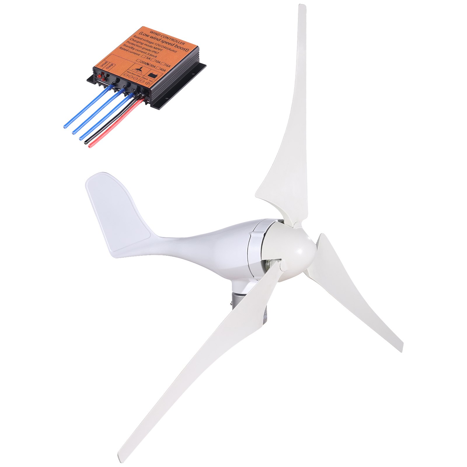 VEVOR Wind Turbine Generator 400 W Wind Generator, 12 V Electric MPPT Controller, 12 m/s Wind Power Plant with 3-Blade Charge Controller Wind Power Generator, Wind Turbine Generator for Power Supplementation