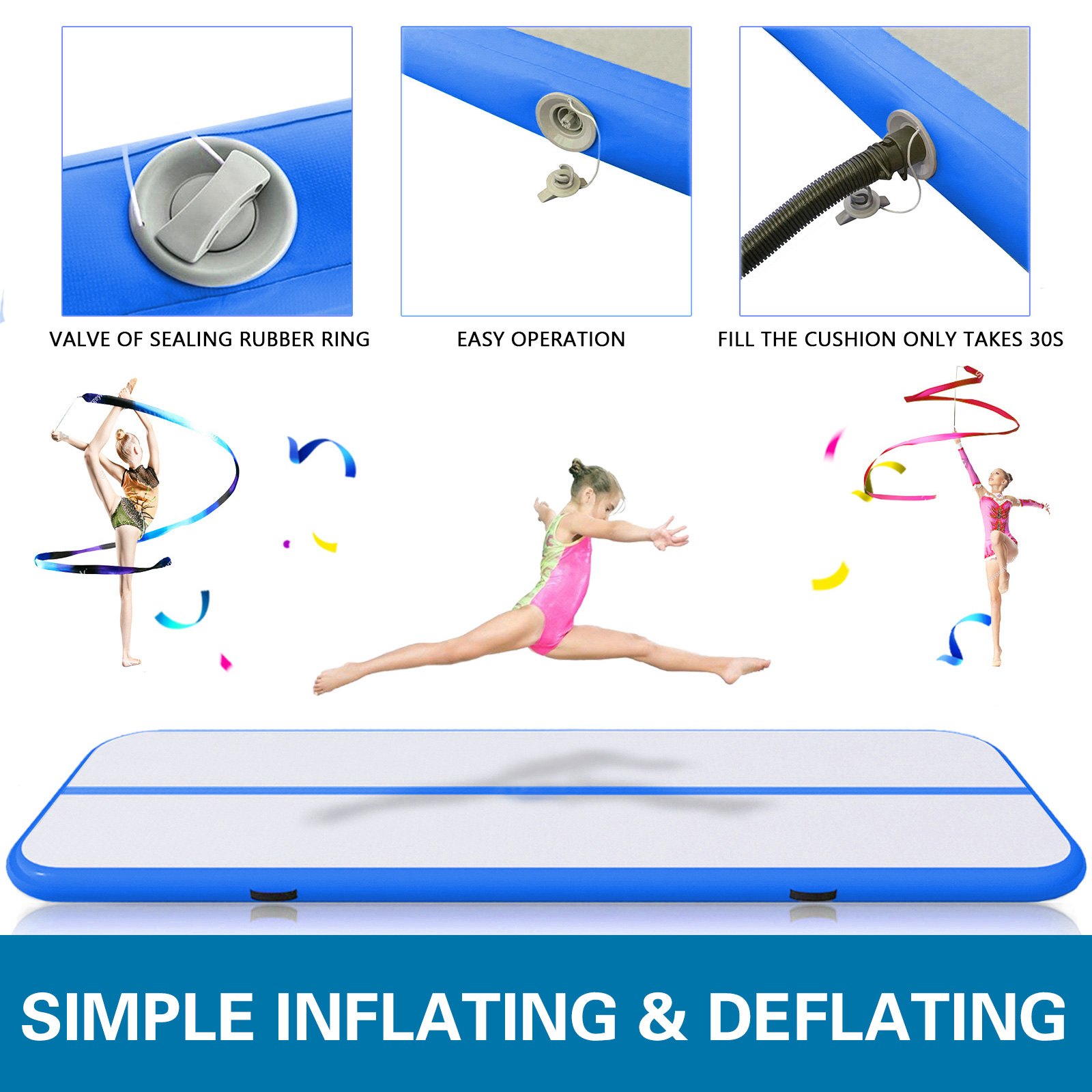VEVOR Aufblasbar Luftmatratze Training Matte Zu Hause Yoga Gymnastikmatte Blau und Weiß 400x100x20 Kein Pumpe Gymnastik Tumbling Matte
