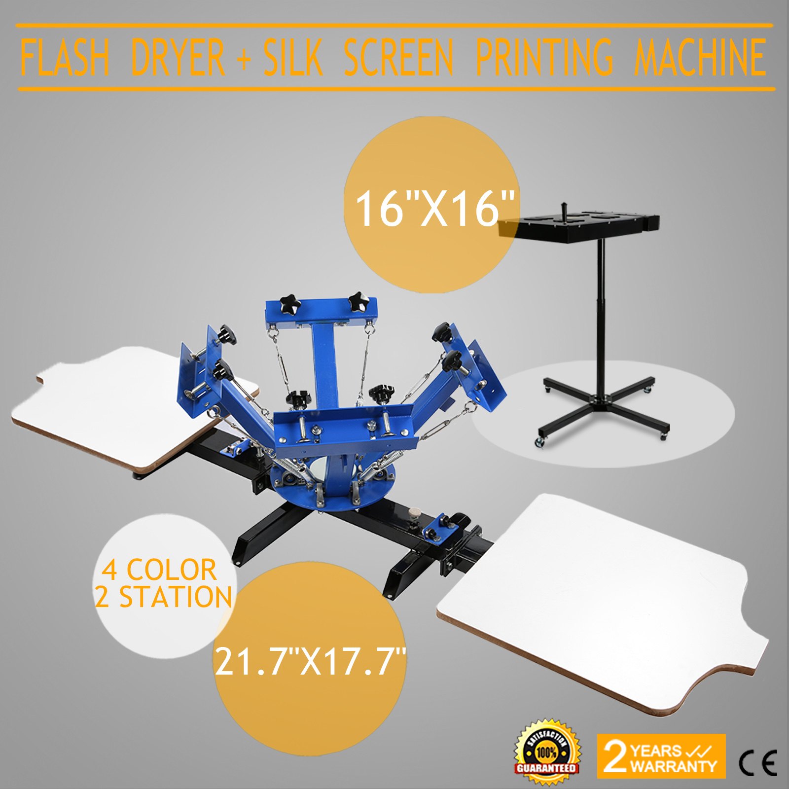 VEVOR 4 Farben 2 Stationen Siebdruckmaschine und 40 x 40 cm Flash-Trockner mit Steuerkasten
