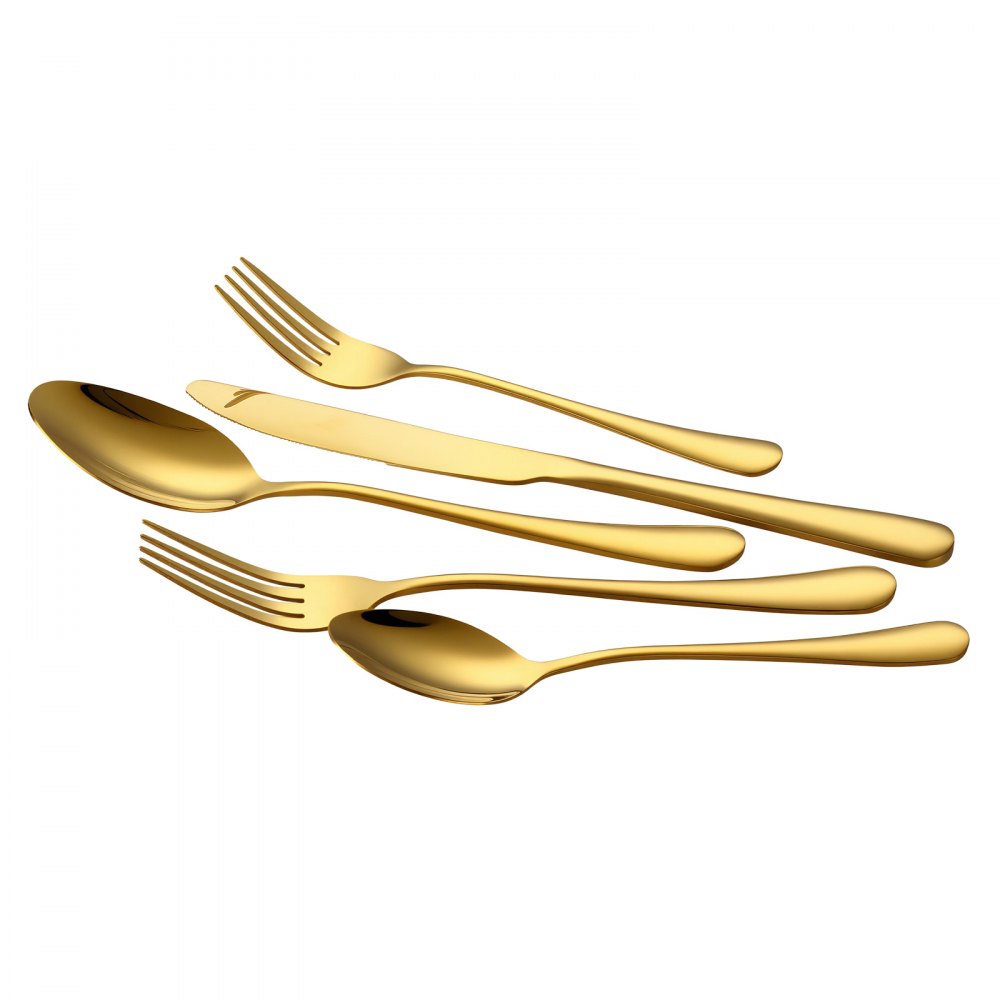 VEVOR 100-piece cutlery set in gold, food-grade stainless steel cutlery for 20 people, with a high-gloss finish, dishwasher-safe, including knives, forks, and spoons