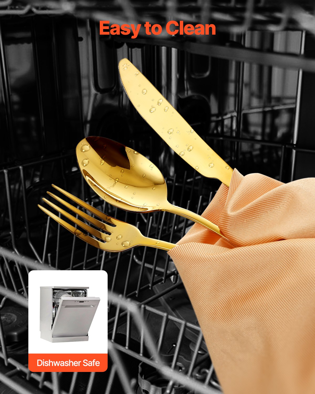 VEVOR 100-piece cutlery set in gold, food-grade stainless steel cutlery for 20 people, with a high-gloss finish, dishwasher-safe, including knives, forks, and spoons