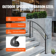 4FT Verstellbarer Treppenhandlauf Schwarz Eisen 3 bis 4 Stufen Stabil Stilvoll Dekoration Wohnen