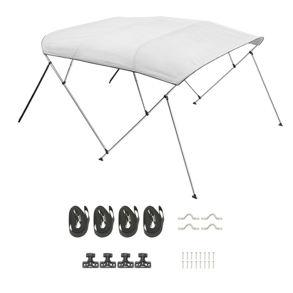VEVOR Bimini Top Boat Cover Sunshade (4 arches) made of 600D polyester with aluminum alloy frame, waterproof sunshade boat awning with storage bag, 216-229 cm Light Grey