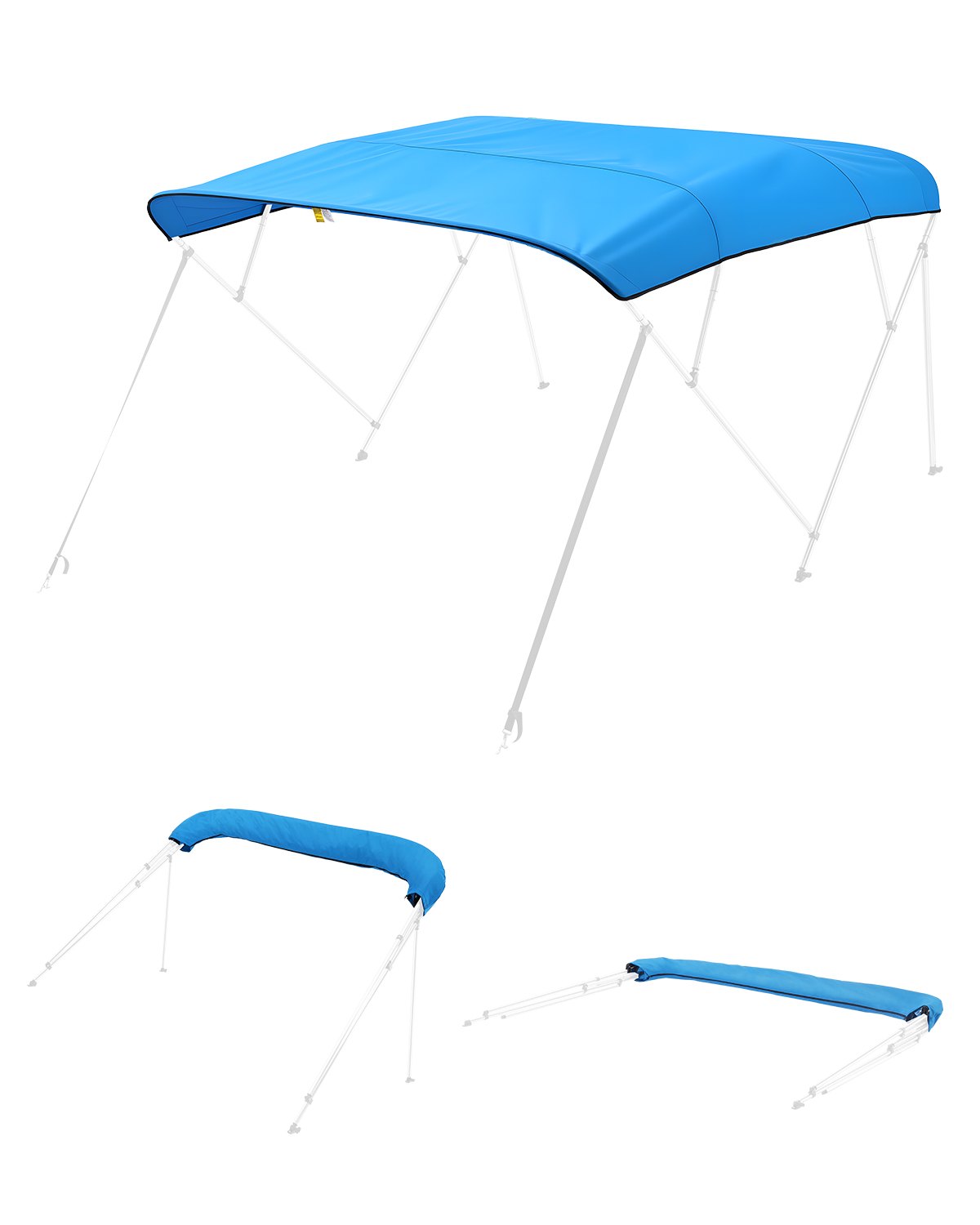 VEVOR Bimini Top Ersatz-Bootsverdeck Sonnenverdeck (4 Bögen) aus 600D Polyester, wasserdichte Sonnenschutz-Bootsmarkise mit Aufbewahrungstasche (ohne Stützstange) 246-262 cm (B) Blau