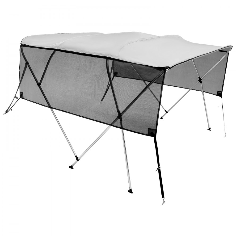 VEVOR 4-Bogen-Bimini-Top-Bootsabdeckung, 231–244 cm Einbaubreite 600D-Polyester-Überdachung, Bootsverdeck mit Abnehmbare Mesh-Seitenwände, Wasserdicht & Sonnenschutz, inkl. Aufbewahrungsbox Hellgrau