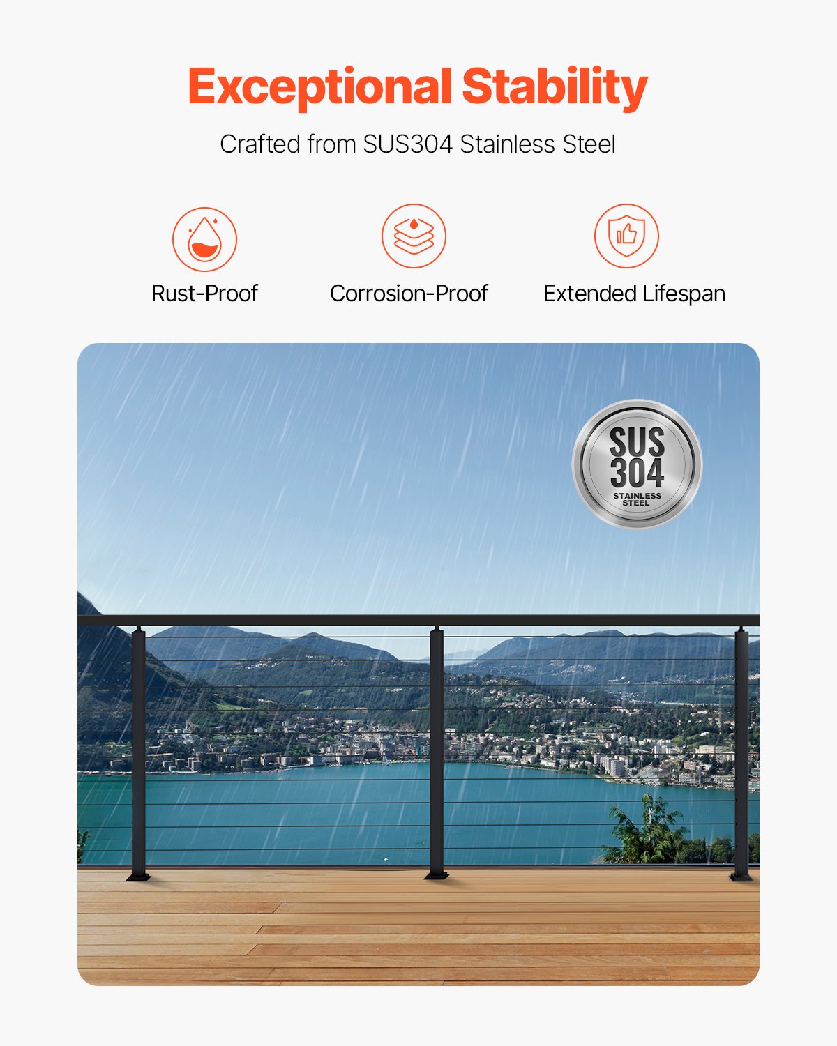 VEVOR Kabelgeländerpfosten, 4er-Pack, 914x25,4x50,8 mm, vorgebohrte horizontale Löcher, Edelstahl SUS304, gebogene horizontale Halterung, für Handlauf, Balustrade, schwarz, 4JZLGZXHS914UUOI6001V0