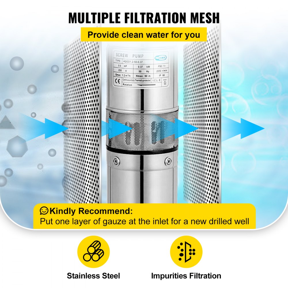 Tiefbrunnenpumpe 1200l/h 230v 370w ø102 Mm Tauchpumpe Edestahl Sandverträglich
