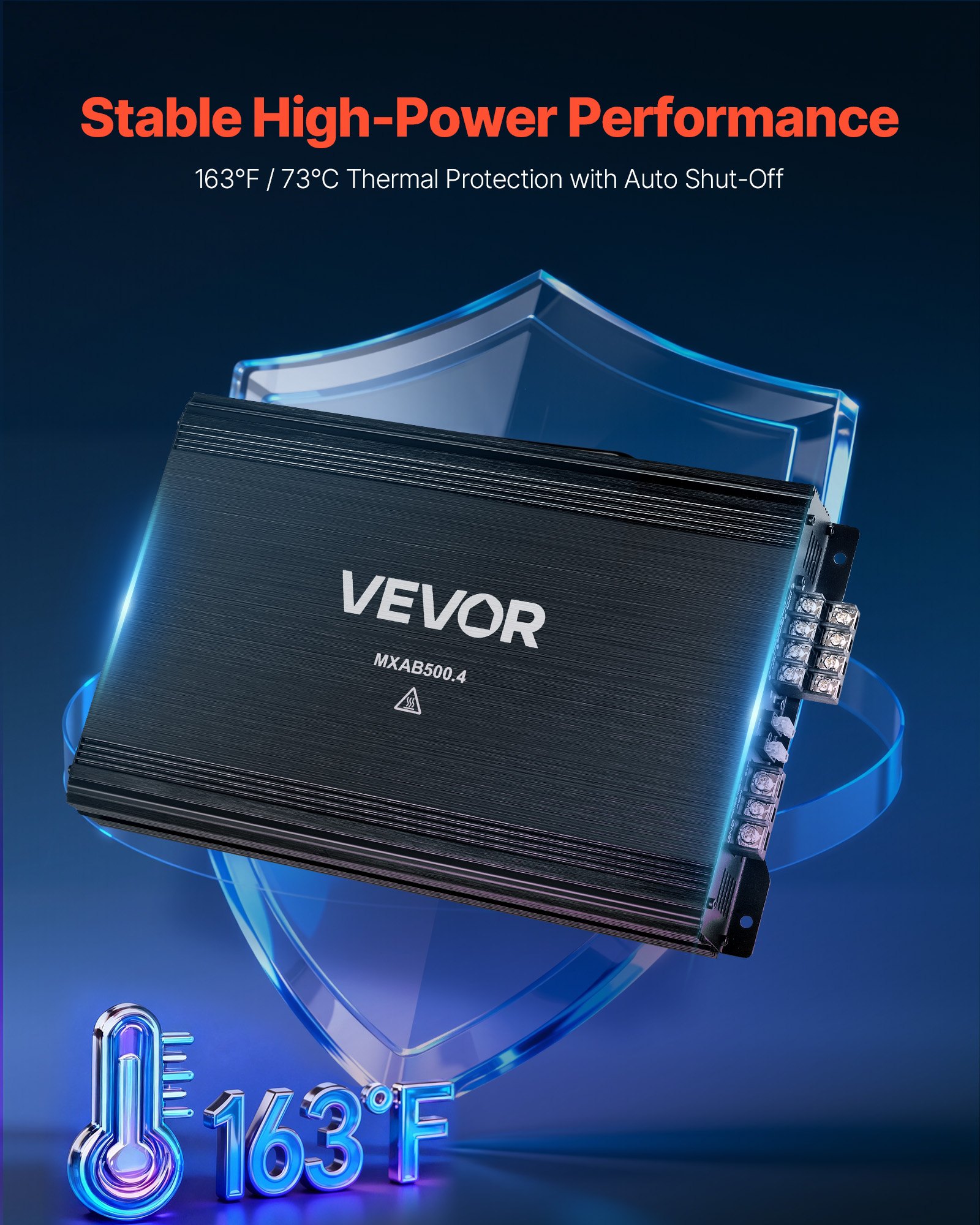 VEVOR Autoverstärker 4-Kanal, Endstufe Klasse AB Überbrückbar, Max. 4 x 250 W an 4 Ohm / 4 x 500 W an 2 Ohm, Hochleistungsverstärker für SUVs Pickups Geländewagen Mehrkanal-Audioverstärker