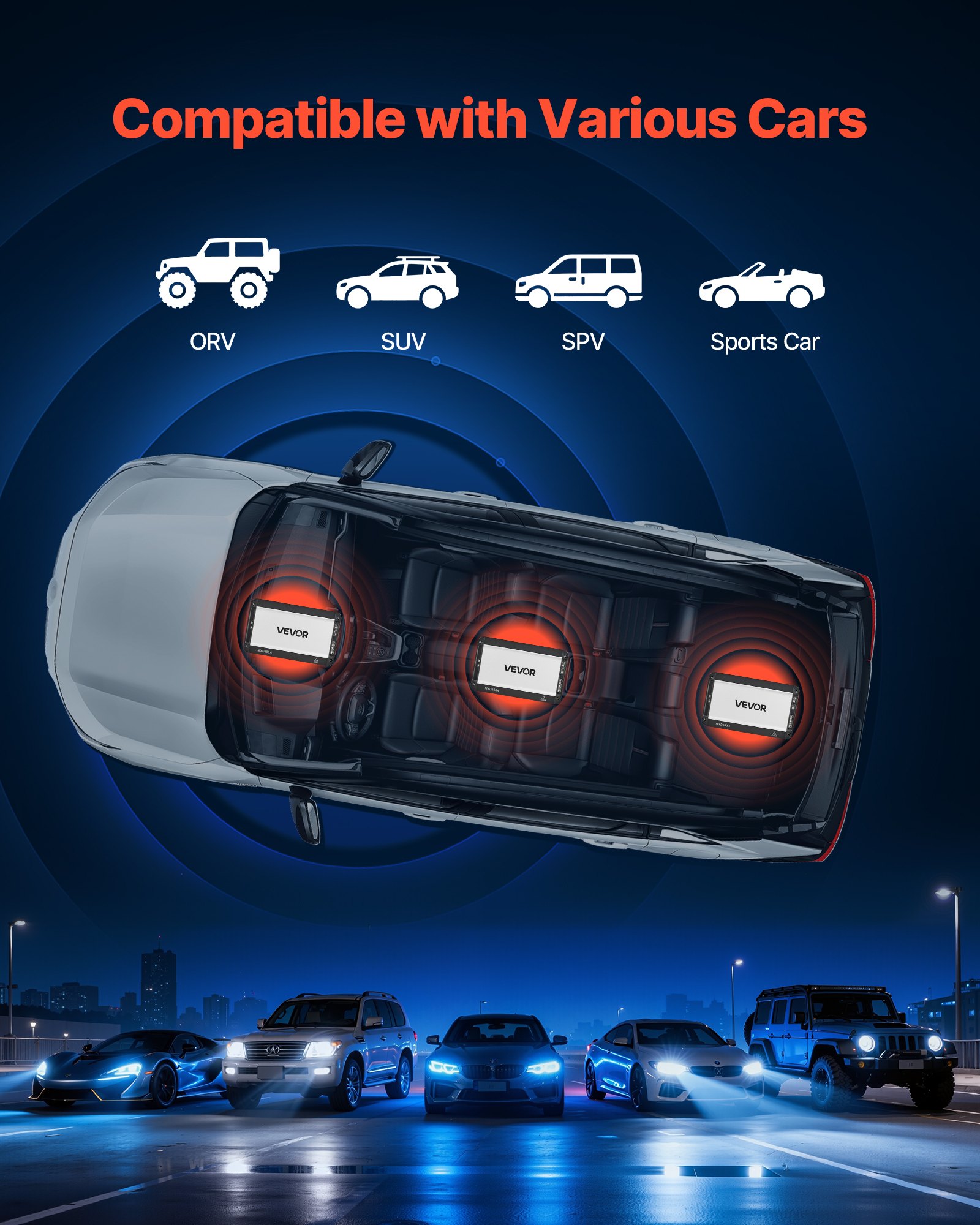 VEVOR Autoverstärker 4-Kanal, Endstufe Klasse D Überbrückbar, Max. 4 x 420 W an 4 Ohm / 4 x 600 W an 2 Ohm, Hochleistungsverstärker für SUVs Pickups Geländewagen Mehrkanal-Audioverstärker