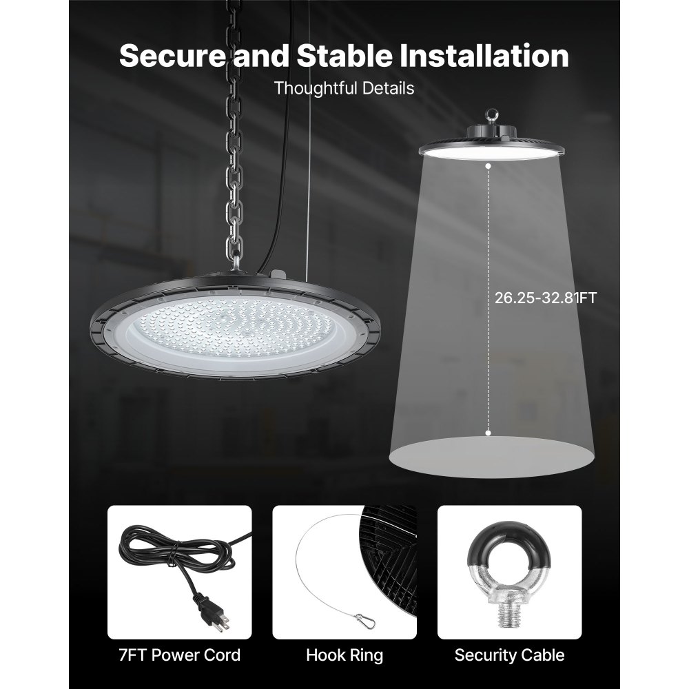 VEVOR 10er-Pack LED-Hallenstrahler, 5000 K, 200 W, 30000 lm, UFO-LED-Hallenbeleuchtung, IP65 wasserdicht, 100–277 V Weitspannung für Lager, Werkstatt, Fabrik, Fitnessstudio, Garage, Scheune