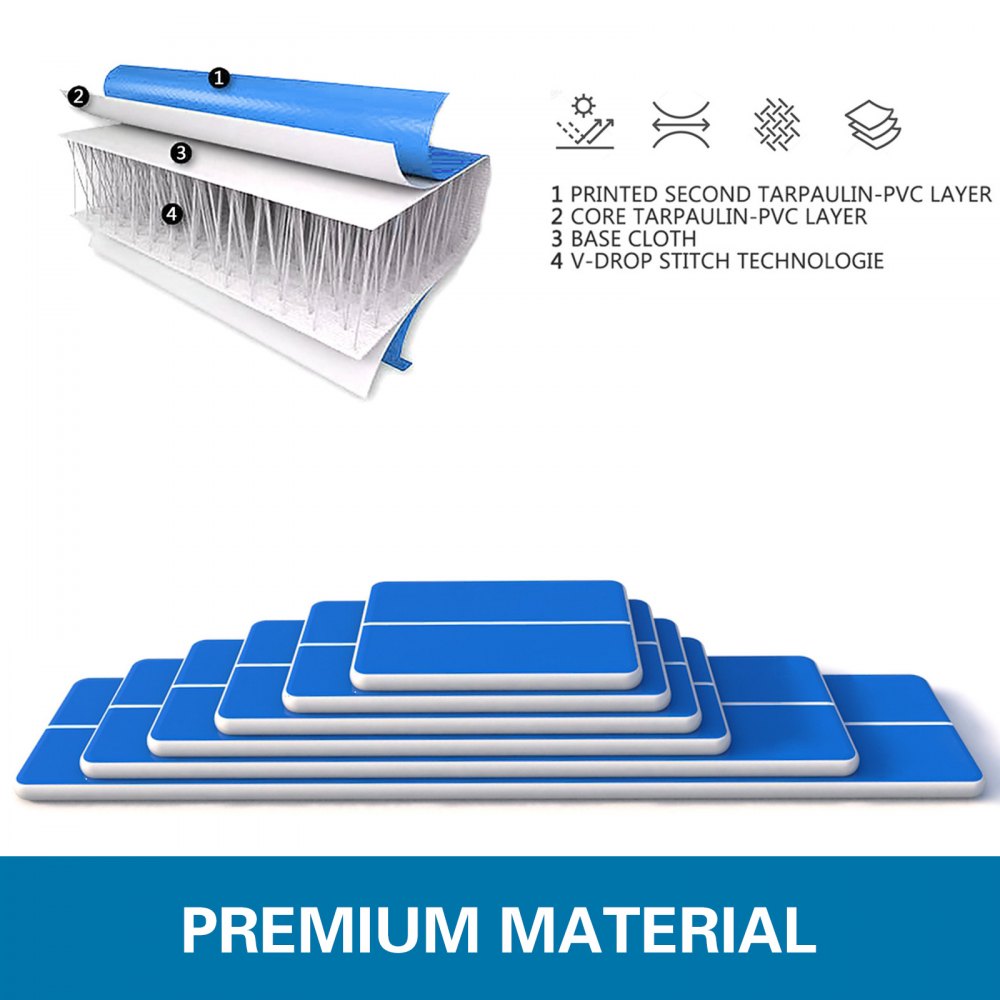 VEVOR Aufblasbar Luftmatratze Training Matte Zu Hause Yoga Gymnastikmatte Blau + Weiß 500x200x20 Kein Pumpe Gymnastik Tumbling Matte