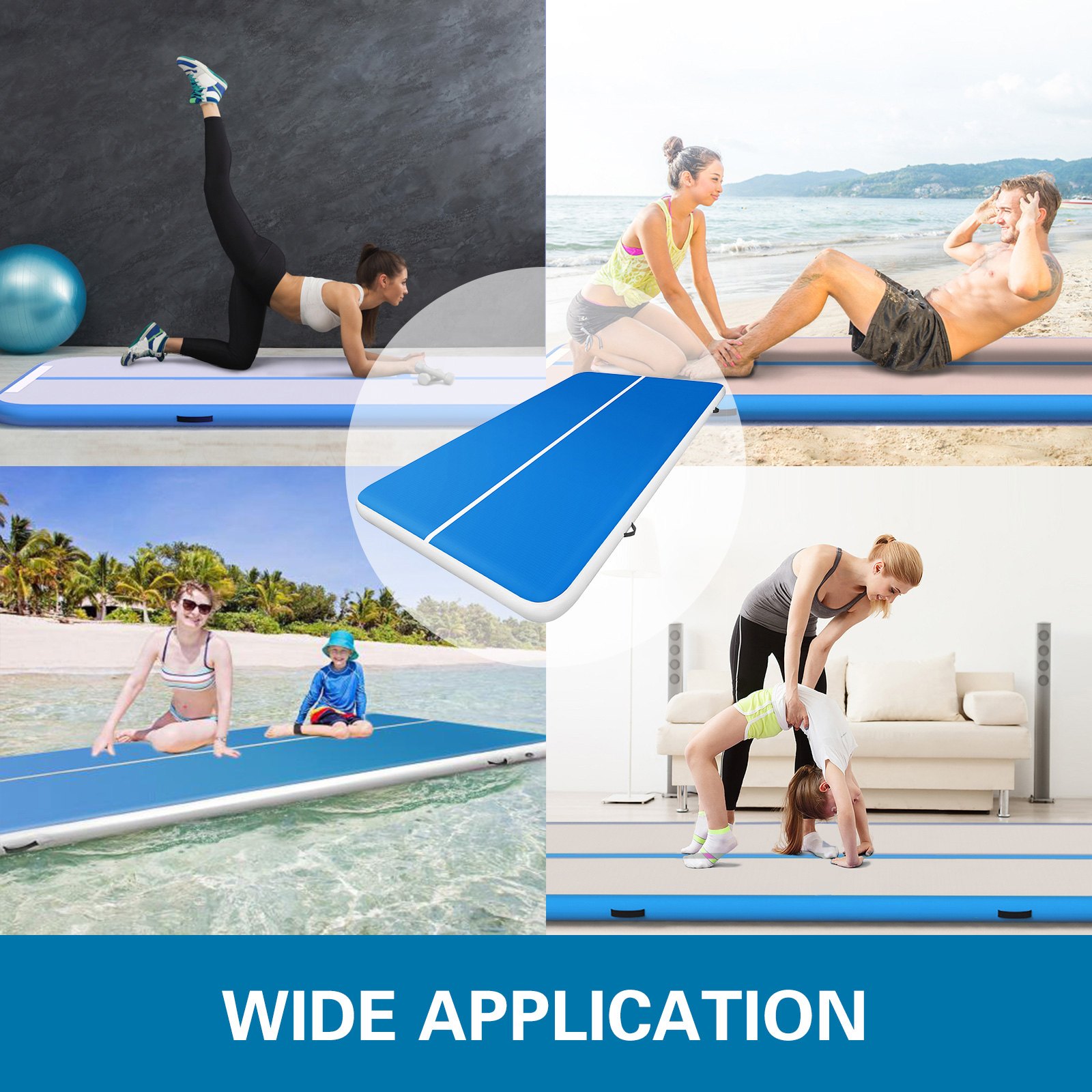 VEVOR Aufblasbar Luftmatratze Training Matte Zu Hause Yoga Gymnastikmatte Blau + Weiß 500x200x20 Kein Pumpe Gymnastik Tumbling Matte