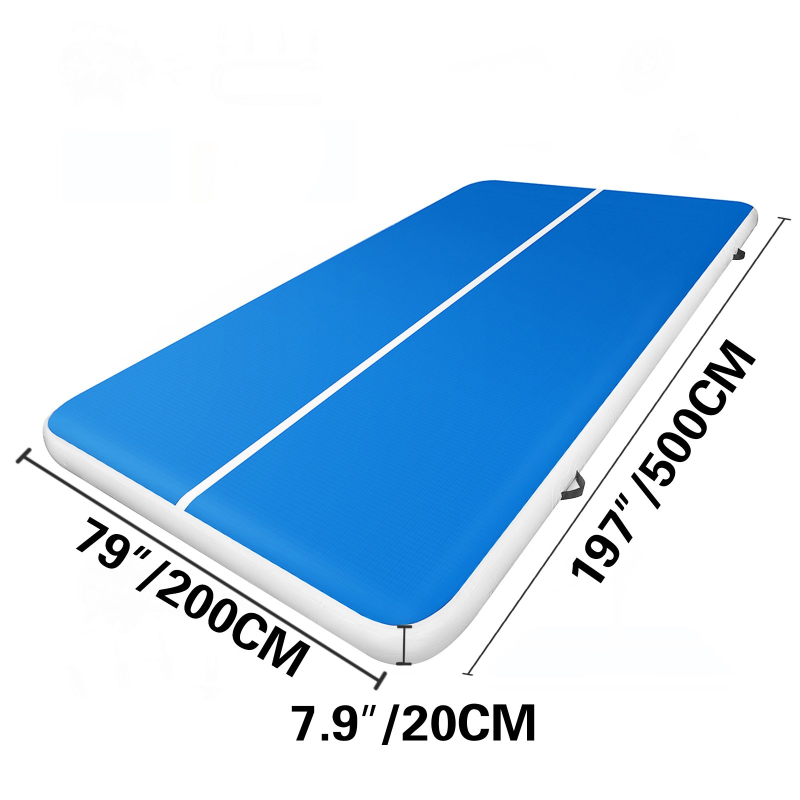 VEVOR Aufblasbar Luftmatratze Training Matte Zu Hause Yoga Gymnastikmatte Blau + Weiß 500x200x20 Kein Pumpe Gymnastik Tumbling Matte
