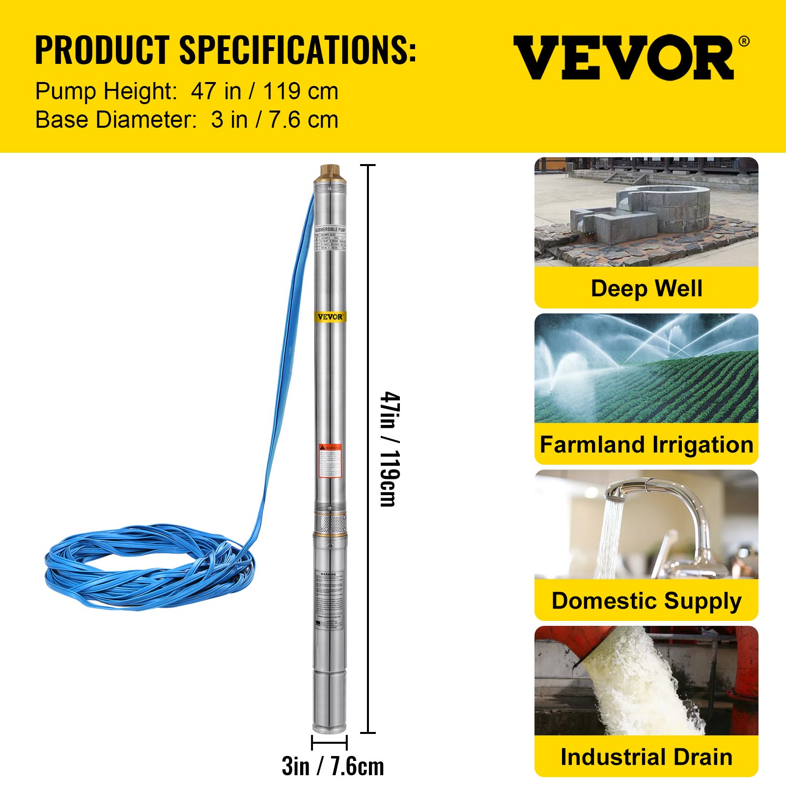 Tiefbrunnenpumpe Brunnenpumpe Pumpe Wasserpumpe 3300l/h 230v Inkl Schaltkasten