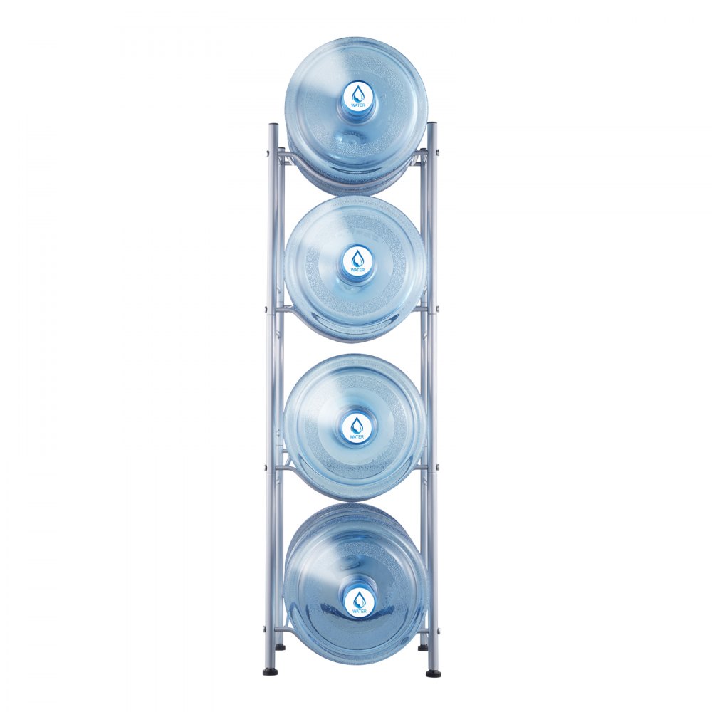 VEVOR Wasserkrughalter mit 4 Ebenen, 5 Gal Wasserflaschenhalter, einreihiges Wasserflaschenregal aus Eisen für 4 Flaschen, robustes Wasserkrugregal Wasserkrughalter für Küche Büro Wohnzimmer Silber