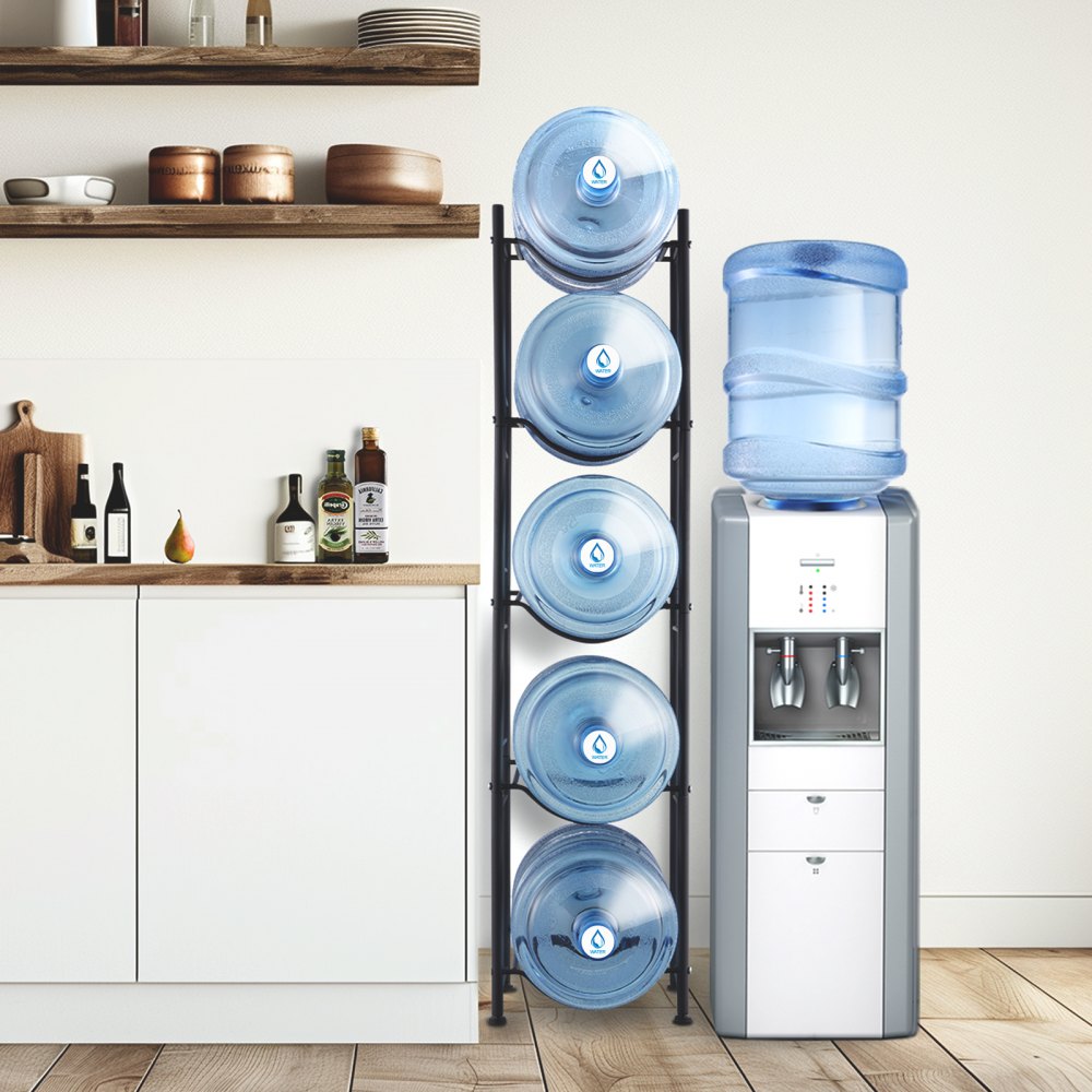 VEVOR Wasserkrughalter mit 5 Ebenen, 5-Gallonen-Wasserflaschenhalter, einreihiges Wasserflaschenregal für 5 Flaschen, robustes Wasserkrugregal für Küche, Büro, Wohnzimmer, schwarz