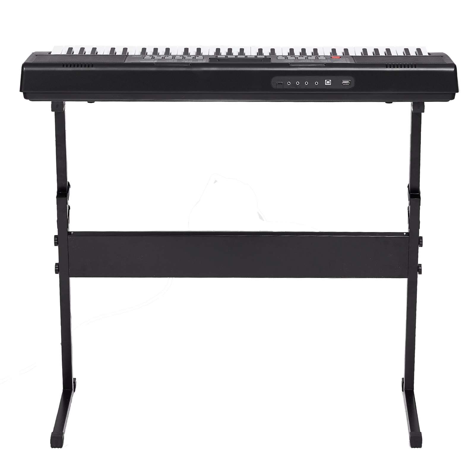 VEVOR 61-Tasten-Digitalklavier, beleuchtete Tasten, tragbares elektrisches Klavier mit verstellbarem Ständer, 600 Töne, 500 Rhythmen, integrierte Lautsprecher, Sustain-Pedal, Kopfhörer, Mikrofon, USB-MIDI für Anfänger
