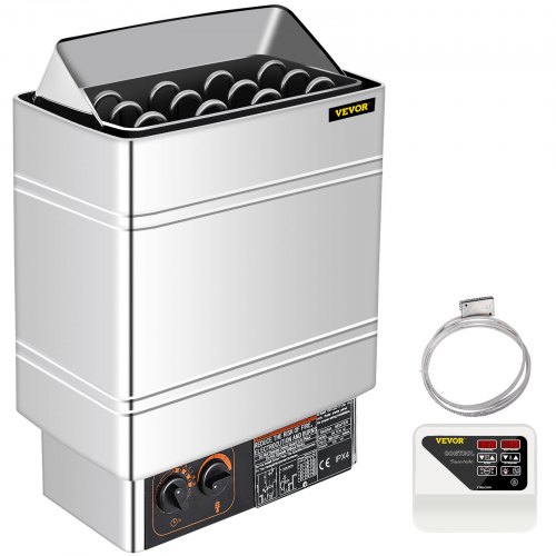 Saunaofen 6 KW, Sauna Elektroherd 380 V - 415 V, Edelstahlsaunaofen 18 kg Saunasteine, Elektrischer Saunaofen 2 Modi (Temperatur, Zeit), mit Externem Steuerger?t und 3M-Temperatursensor