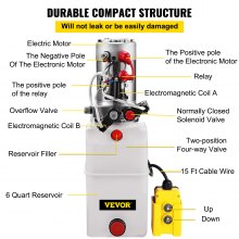 VEVOR Hydraulikaggregat 6 L Hydraulikpumpe Doppeltwirkend DC 12 V Hydraulikaggregat für Muldenkipper Kippanhänger SAE6 Anschluss mit Kunststofftank