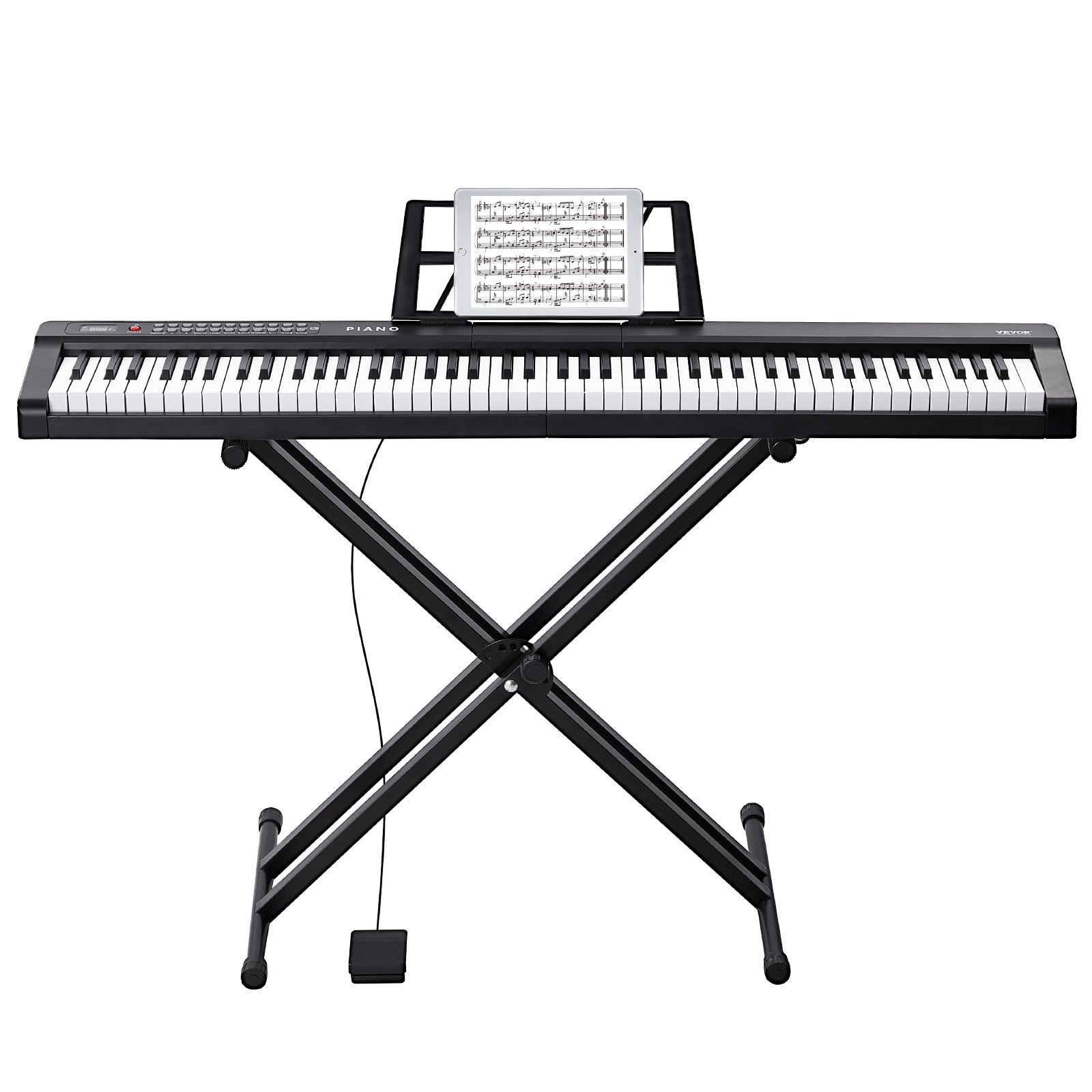 VEVOR Digitales Klavier mit 88 Tasten, halbgewichtete Tasten, Klavierset mit verstellbarem Ständer, integrierten Lautsprechern, Sustain-Pedal, Kopfhörern, Bluetooth, MIDI, USB für Anfänger