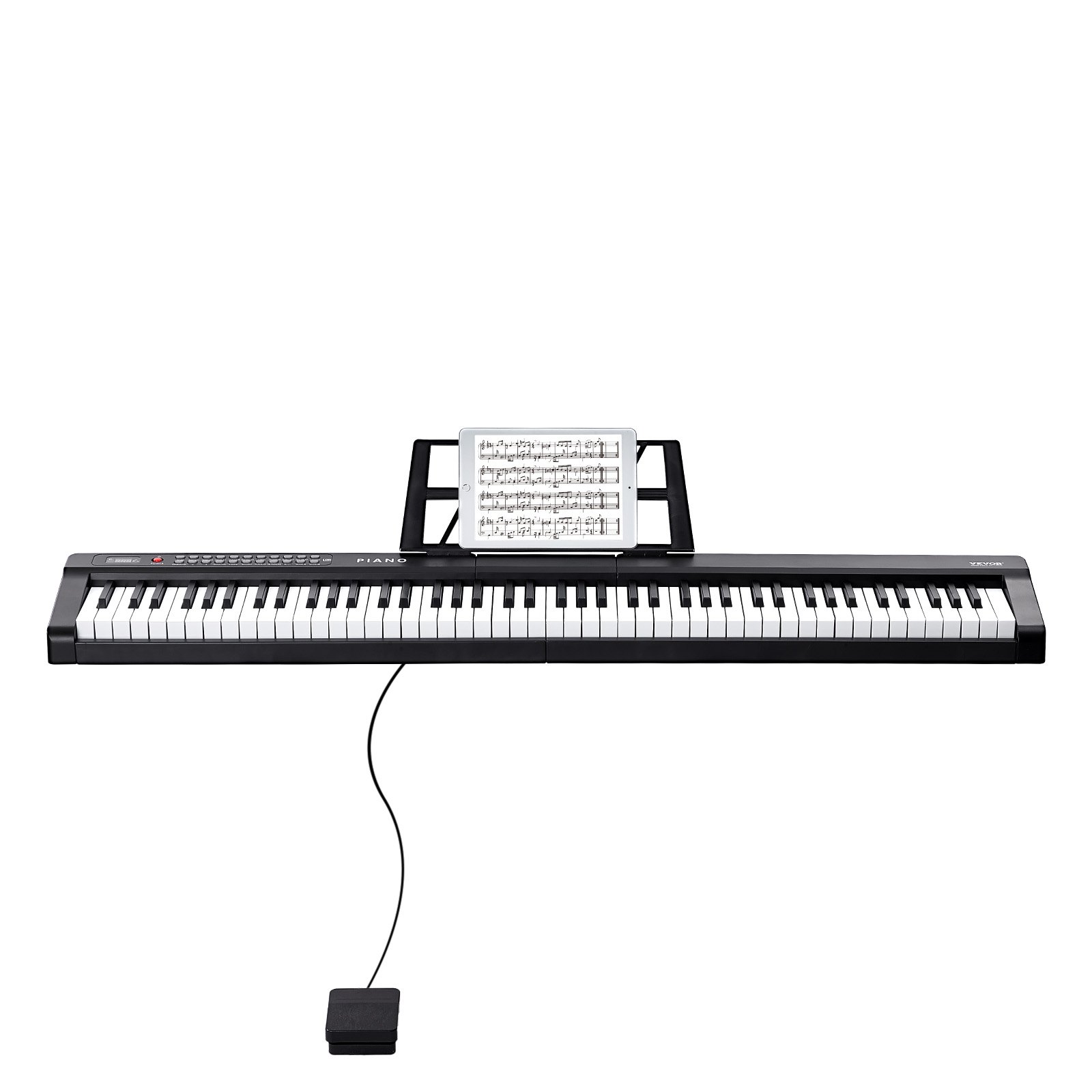 VEVOR Digitales Klavier mit 88 Tasten, halbgewichtete Tasten, tragbares elektrisches Keyboard-Piano-Set in voller Größe mit 1000 Tönen, integrierten Lautsprechern, Sustain-Pedal, Kopfhörern, Bluetooth, MIDI, USB für Anfänger