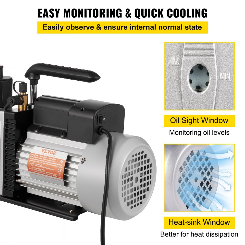 VEVOR Vakuumpumpe 8 CFM 3/4 HP Zweistufige Klimaanlagen-Vakuumpumpe 220V  0,3 PA Ultimatives Vakuum Kältemittel HVAC Werkzeug für Automobile Reparatur Vakuum Evakuierung