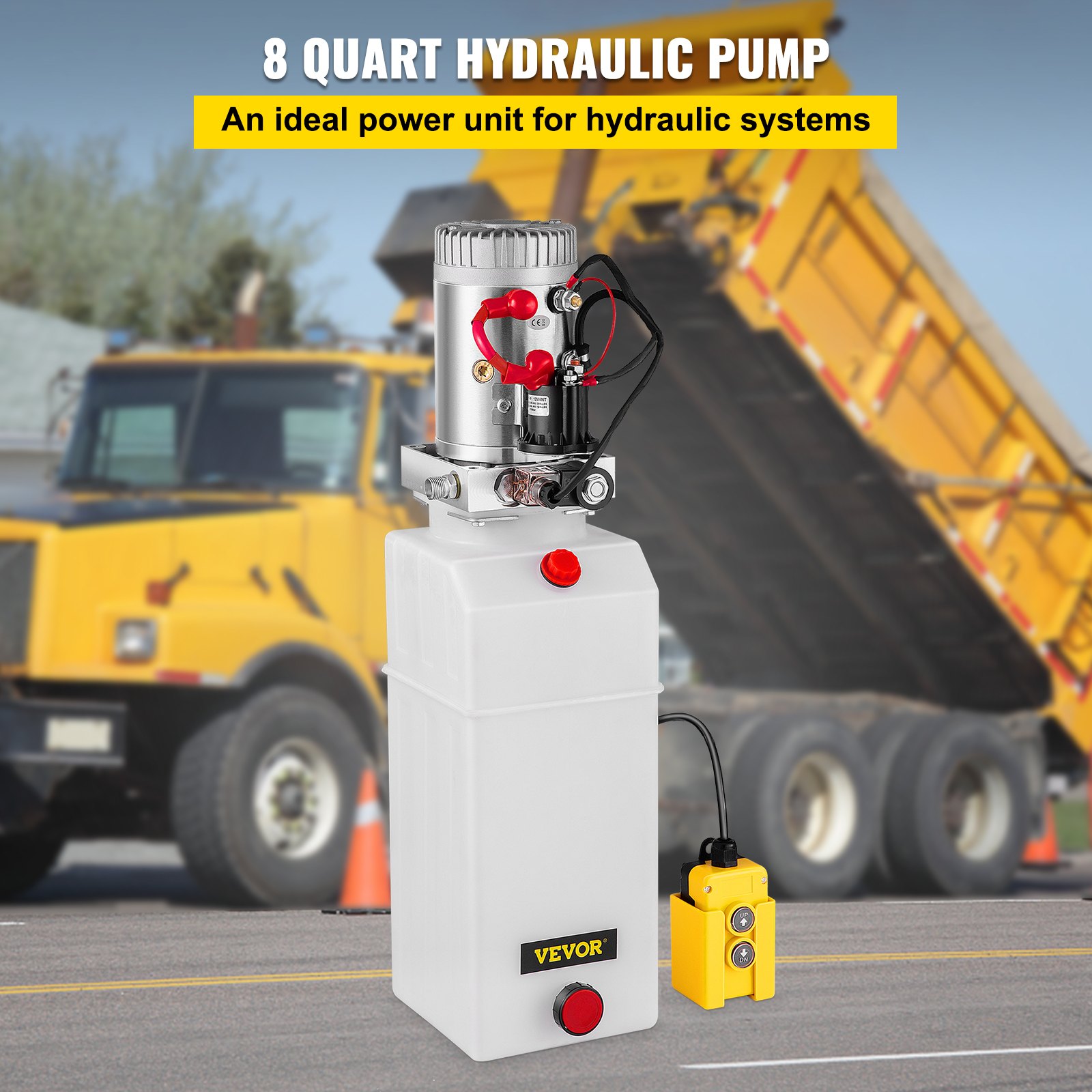 VEVOR 8 L hydraulic pump, rated speed 2850 RPM, max. hydraulic power unit, single-acting, 3200 PSI tipper pump, with plastic tank, 4.5 m cable remote control