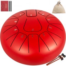 VEVOR Zungentrommel aus Stahl, Hang Drum Instrument 11 Töne, Hang Drum Instrument 20 cm, Percussioninstrument Pistolenfarbe mit Reisetasche, Musikbuch, Schlägel, Rot Tank Drum Chakra Drum