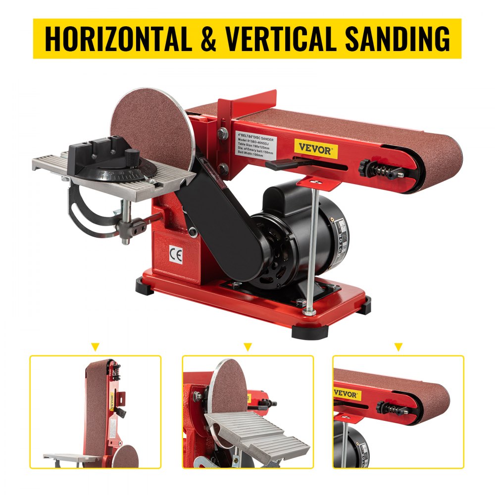 VEVOR Bandschleifmaschine, 375 W Belt Disc Sander Combo Band Tellerschleifer, 915×100 mm Riemengröße Band und Scheiben Schleifmaschine, 150 mm Scheibenφ Stand-Band-Tellerschleifer, Polierwerkzeuge