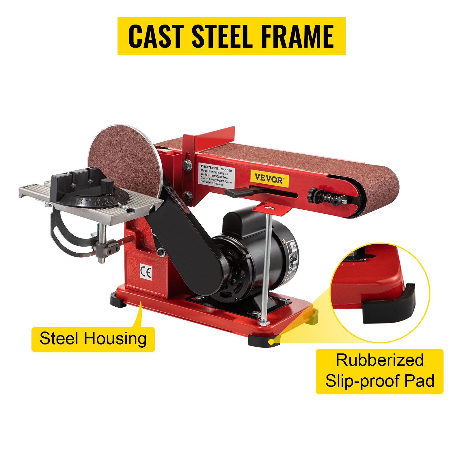 VEVOR Bandschleifmaschine, 375 W Belt Disc Sander Combo Band Tellerschleifer, 915×100 mm Riemengröße Band und Scheiben Schleifmaschine, 150 mm Scheibenφ Stand-Band-Tellerschleifer, Polierwerkzeuge