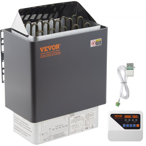 VEVOR Saunaofen 9 KW, Sauna Elektroherd 380 V - 415 V, Edelstahlsaunaofen, Elektrischer Saunaofen 2 Modi (Temperatur, Zeit), mit Externem Steuergerät und 3M-Temperatursensor für Zuhause Hotel Sauna Spa Dusche Bad