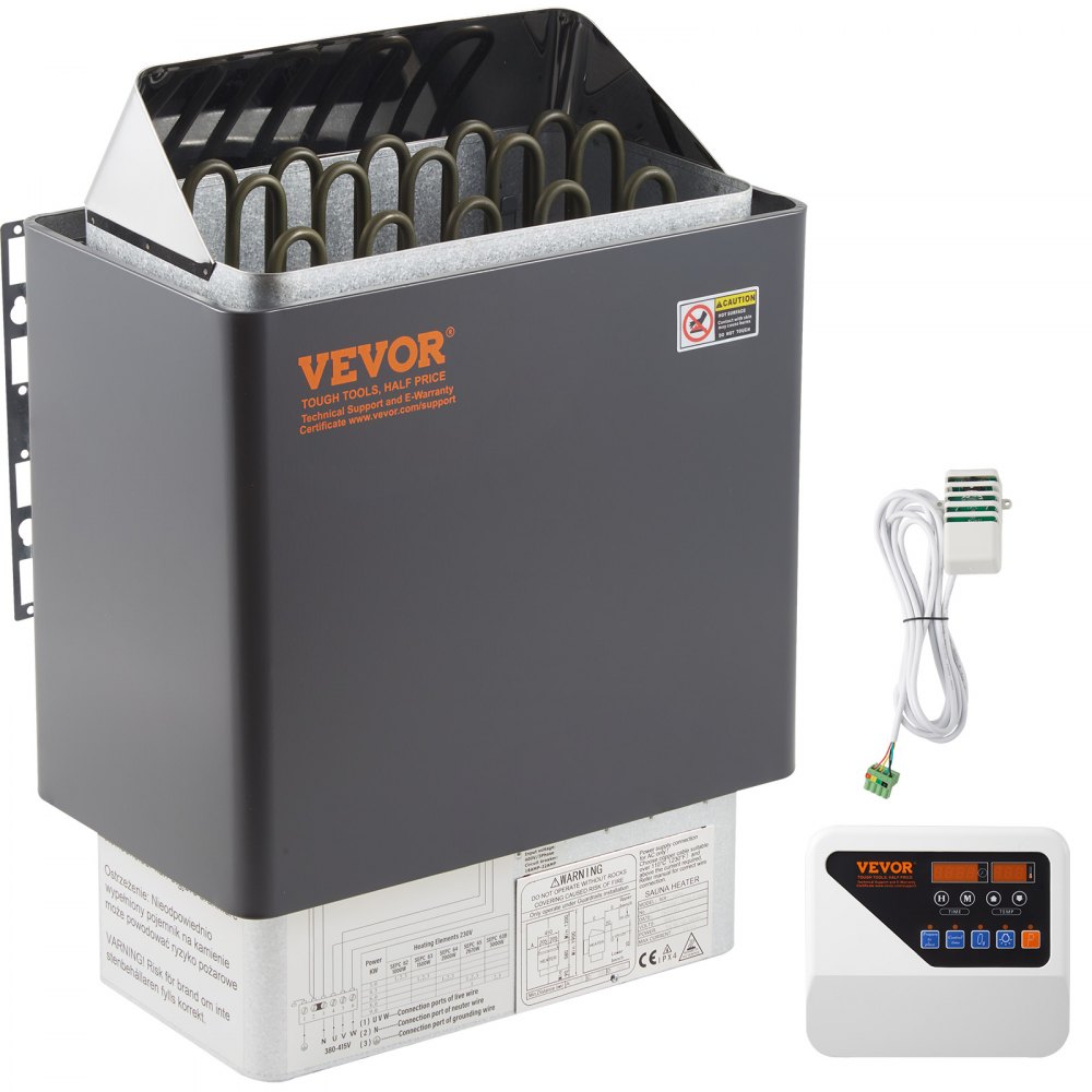 VEVOR Saunaofen 9 KW, Sauna Elektroherd 380 V - 415 V, Edelstahlsaunaofen 20 kg Saunasteine, Elektrischer Saunaofen 2 Modi (Temperatur, Zeit), mit Externem Steuergerät und 3M-Temperatursensor