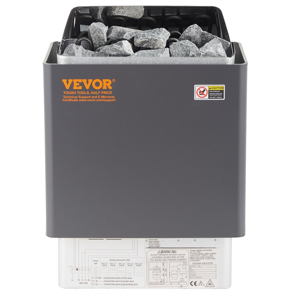VEVOR Saunaofen 9 KW, Sauna Elektroherd 380 V - 415 V, Edelstahlsaunaofen 20 kg Saunasteine, Elektrischer Saunaofen 2 Modi (Temperatur, Zeit), mit Externem Steuergerät und 3M-Temperatursensor
