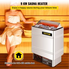VEVOR Saunaofen 9 KW, Sauna Elektroherd 380 V - 415 V, Edelstahlsaunaofen, Elektrischer Saunaofen 2 Modi (Temperatur, Zeit), mit Externem Steuergerät und 3M-Temperatursensor