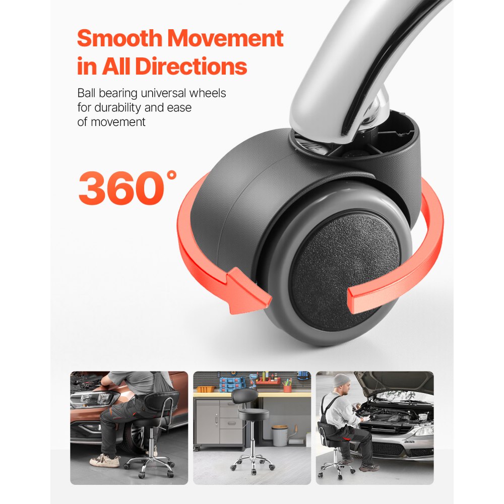 VEVOR Werkstatthocker mit Rückenlehne pneumatischer Garagensitz Arbeitshocker (136 kg belastbar) höhenverstellbarer (74-90 cm) 360° drehbarer gepolsterter Werkstattsitz für Werkstatt Autoreparatur