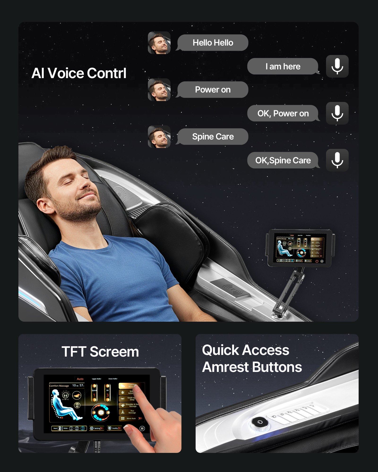 VEVOR Massagesessel Ganzkörpermassagesessel 0 Gravity mit SL-Schiene & Yoga-Stretch-Modus, Relaxsessel mit Heizung & elektrischem Pedal & 36 Airbags & TFT-Bildschirm & Armlehnentasten 3D/4D Massage