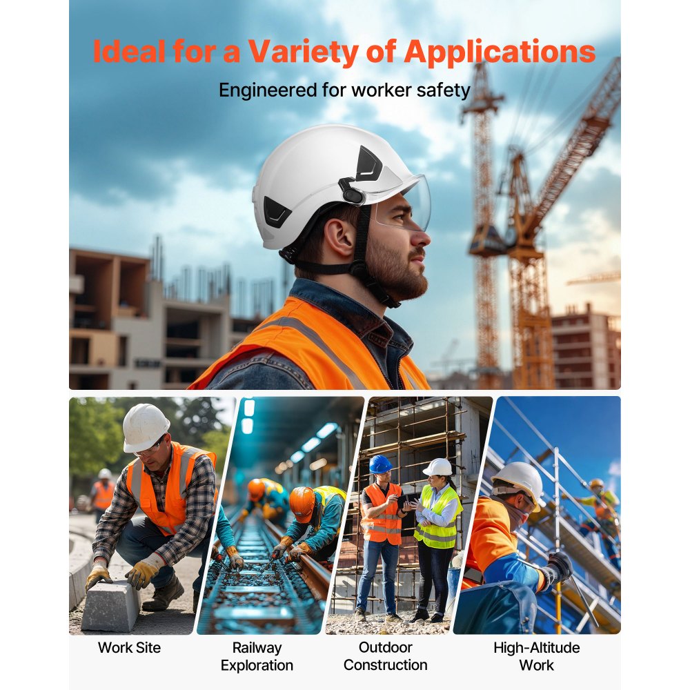 VEVOR Industrial Safety Helmet, ANSI/ISEA Z89.1 Approved ABS Hard Hat with Visor & 6-Point Ratchet Suspension, Adjustable Vented Hardhat for Men & Women, for Outdoor and Indoor Construction Workwear