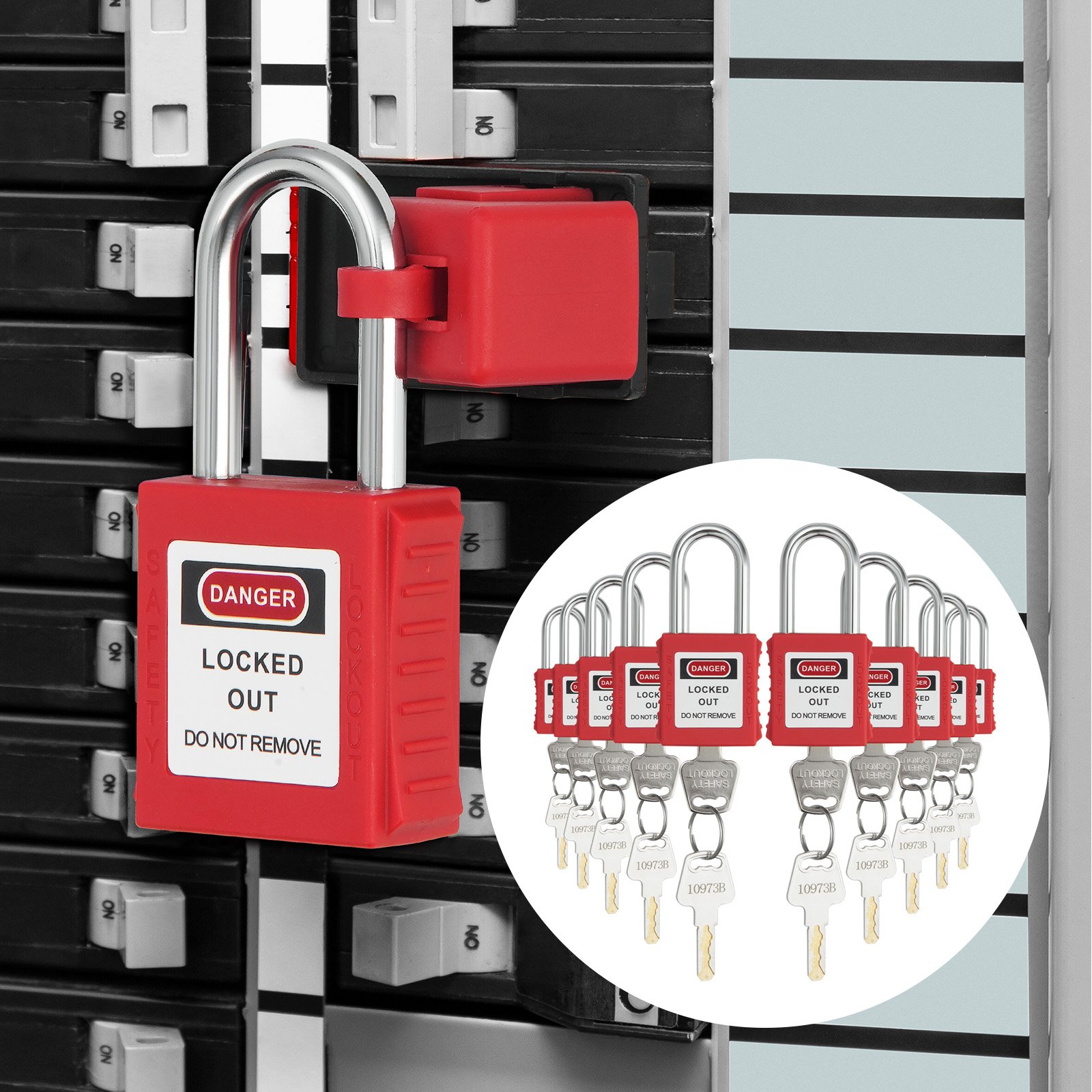 VEVOR Lockout-Tagout-Schloss-Set, 10 rote Sicherheits-Lockout-Vorhängeschlösser, mit 2 Schlüsseln pro Schloss, OSHA-konforme Lockout-Schlösser, Lockout-Tagout-Sicherheitsvorhängeschlösser