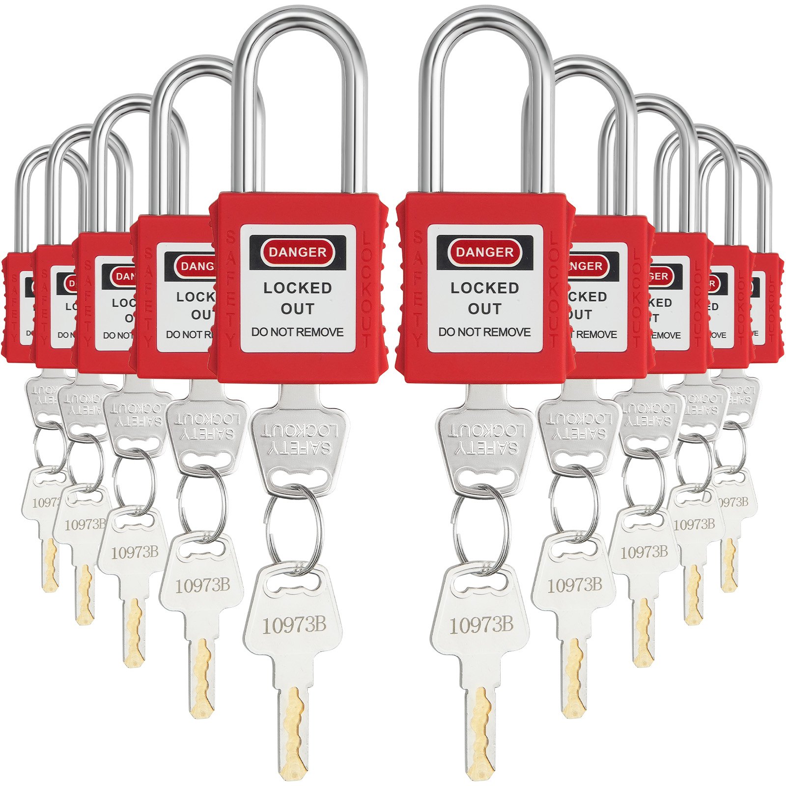 VEVOR Lockout-Tagout-Schloss-Set, 10 rote Sicherheits-Lockout-Vorhängeschlösser, mit 2 Schlüsseln pro Schloss, OSHA-konforme Lockout-Schlösser, Lockout-Tagout-Sicherheitsvorhängeschlösser