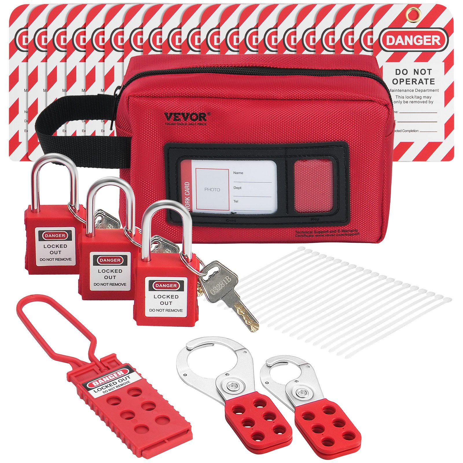 VEVOR Elektrisches Lockout-Tagout-Kit, 26-teiliges Sicherheits-Loto-Kit inkl. Vorhängeschlösser, Haspen, Anhänger, Nylonbänder und Tragetasche, Lockout-Tagout-Sicherheitswerkzeuge