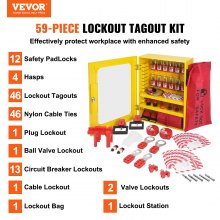 VEVOR Elektrisches Lockout-Tagout-Kit, 59-teiliges Sicherheits-Lockout-Tagout-Set mit Vorhängeschlössern, Haspen, Anhängern, Kabelbindern, Steckerverriegelung, Leistungsschalterverriegelungen