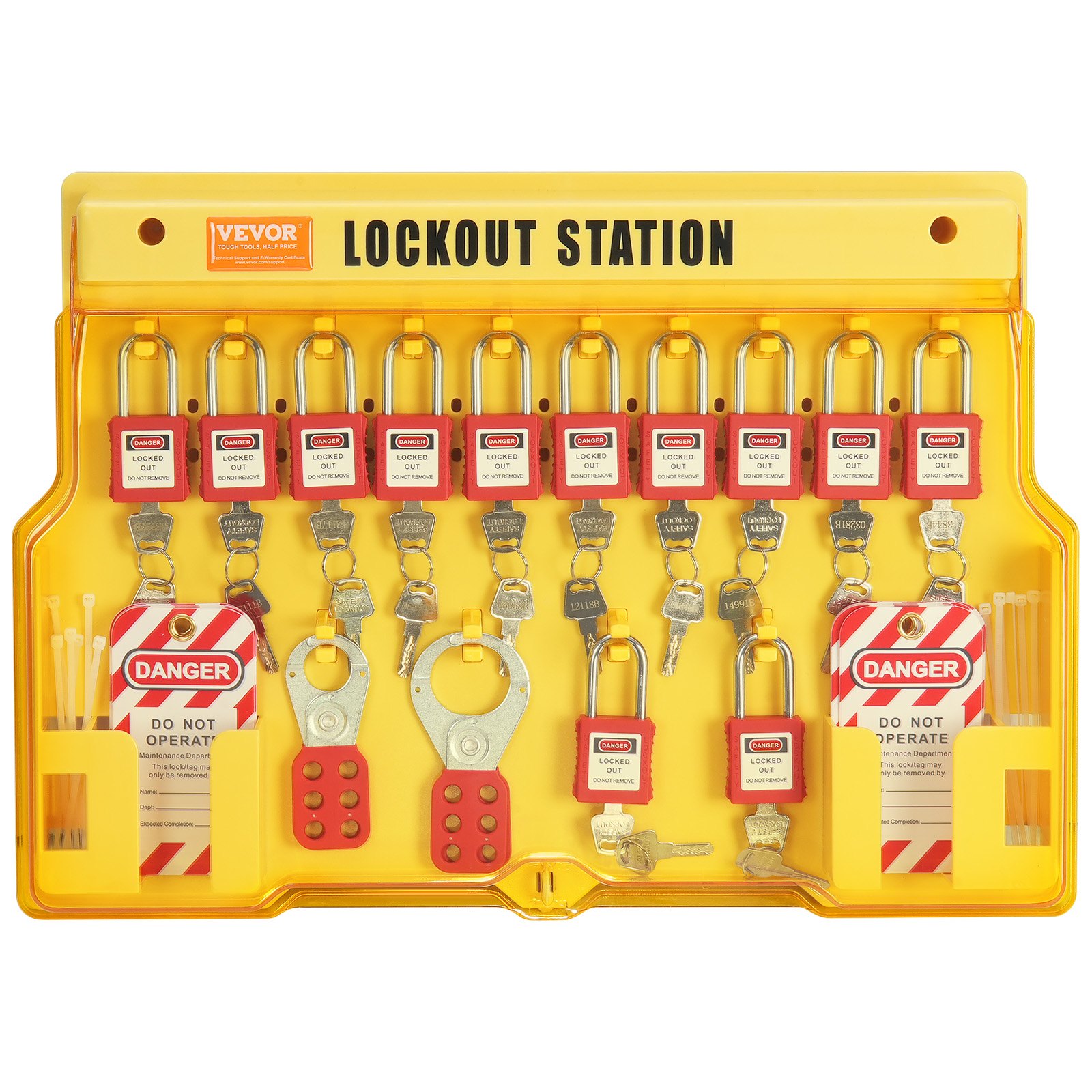 VEVOR Elektrisches Lockout-Tagout-Kit, 60-teilige Sicherheits-Lockout-Tagout-Station inkl. Vorhängeschlösser, Haspen, Anhänger, Nylonbinder, Erweiterungskit und Lockout-Stationsplatine