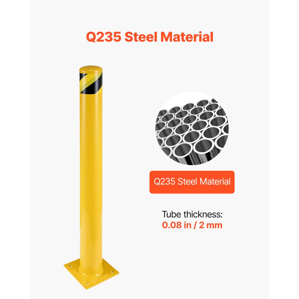 VEVOR Sicherheitspoller, 121,9 x 11,4 cm, Sicherheitsbarriere, Poller, 11,4 cm Außendurchmesser, 121,9 cm Höhe, Gelbe pulverbeschichtete Rohrstahl-Sicherheitsbarriere