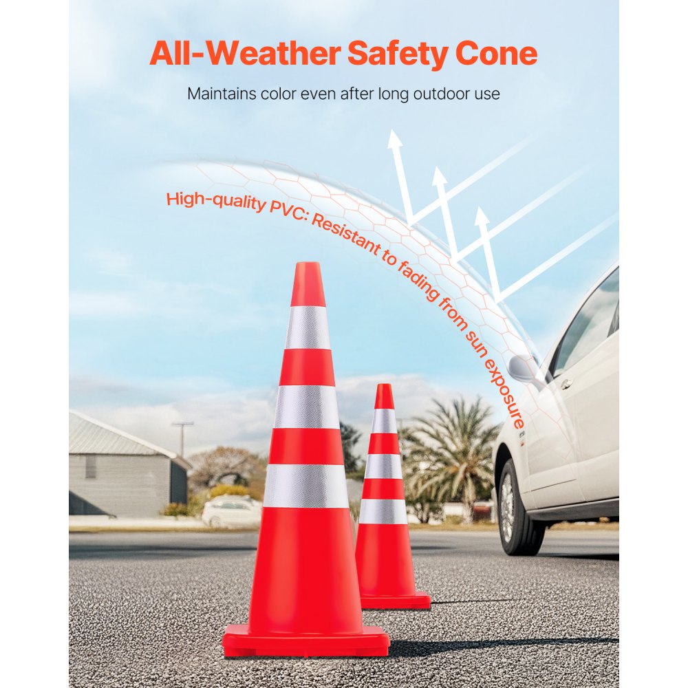 VEVOR 6 pcs. Safety Cones, 37 x 90 cm Traffic Cones, PVC Construction Cones, Reflective Collars, Traffic Cones with Weighted Base, Traffic Control, Parking in Driveways and School Improvements
